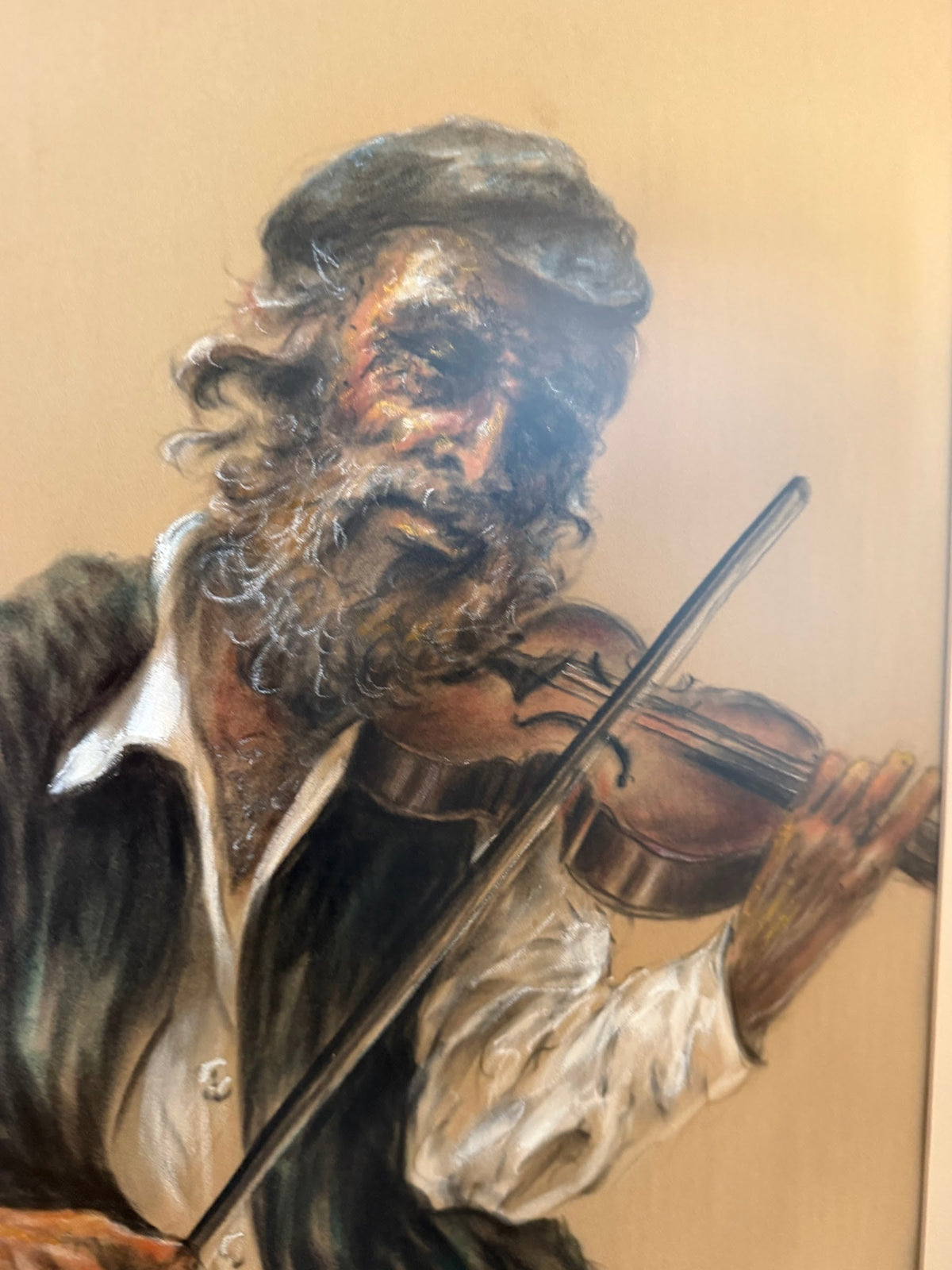 Lot 1016: Original Pastel Portrait, The Fiddler, Signed, Ornate Gold Frame, 31 x 37 in