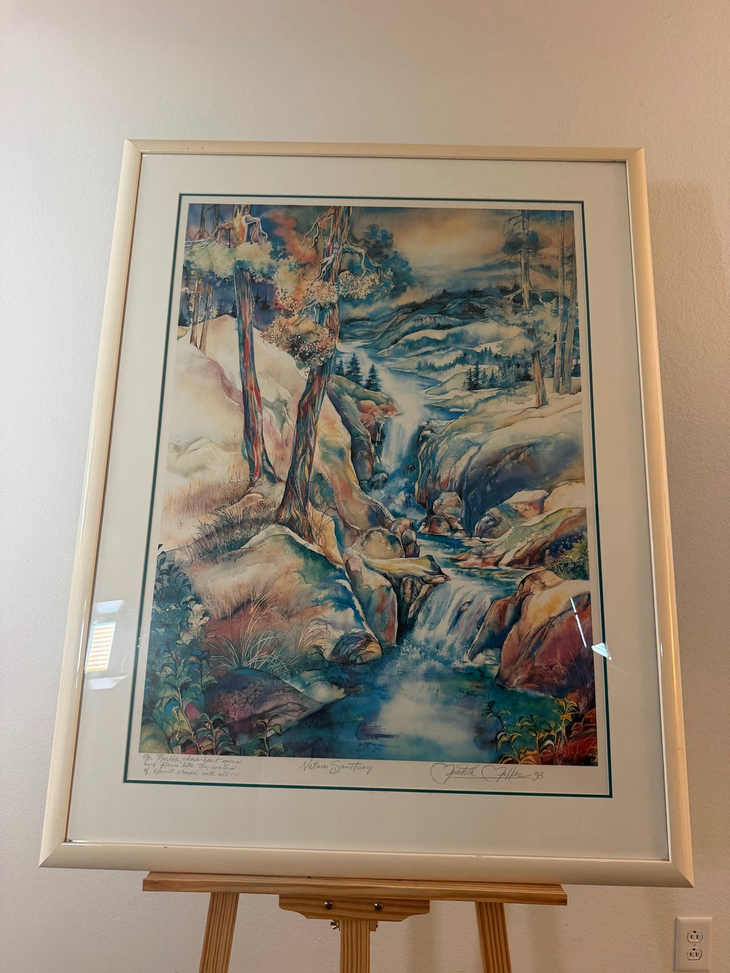 Lot 1017: Nature's Sanctuary Watercolor Art Print, Pencil Signed and Inscribed, 1998, Framed, 33 x 42 in