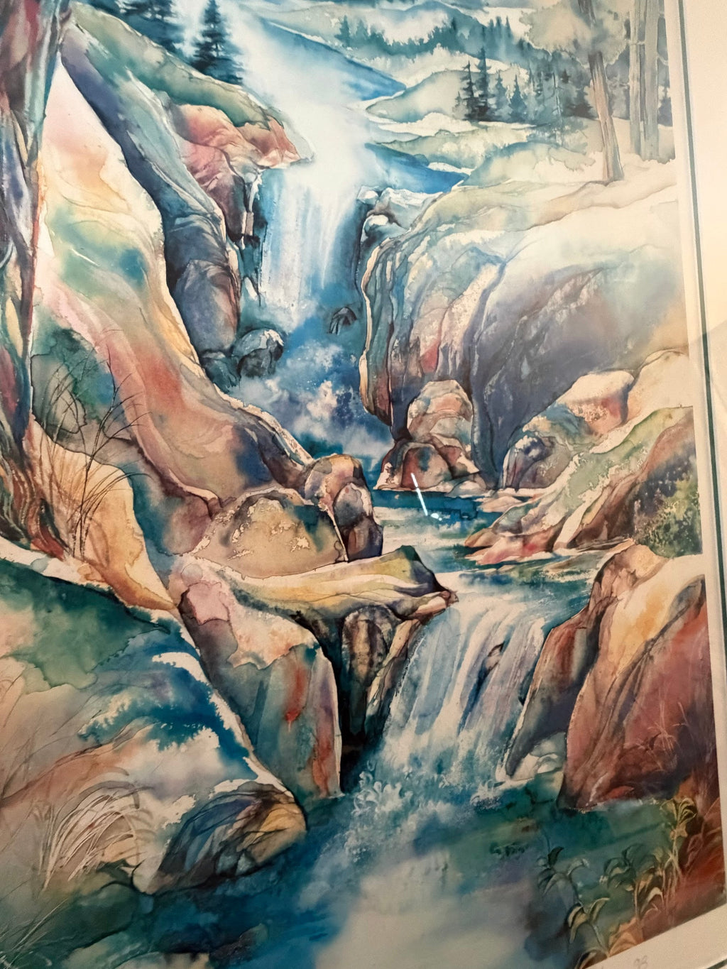 Lot 1017: Nature's Sanctuary Watercolor Art Print, Pencil Signed and Inscribed, 1998, Framed, 33 x 42 in