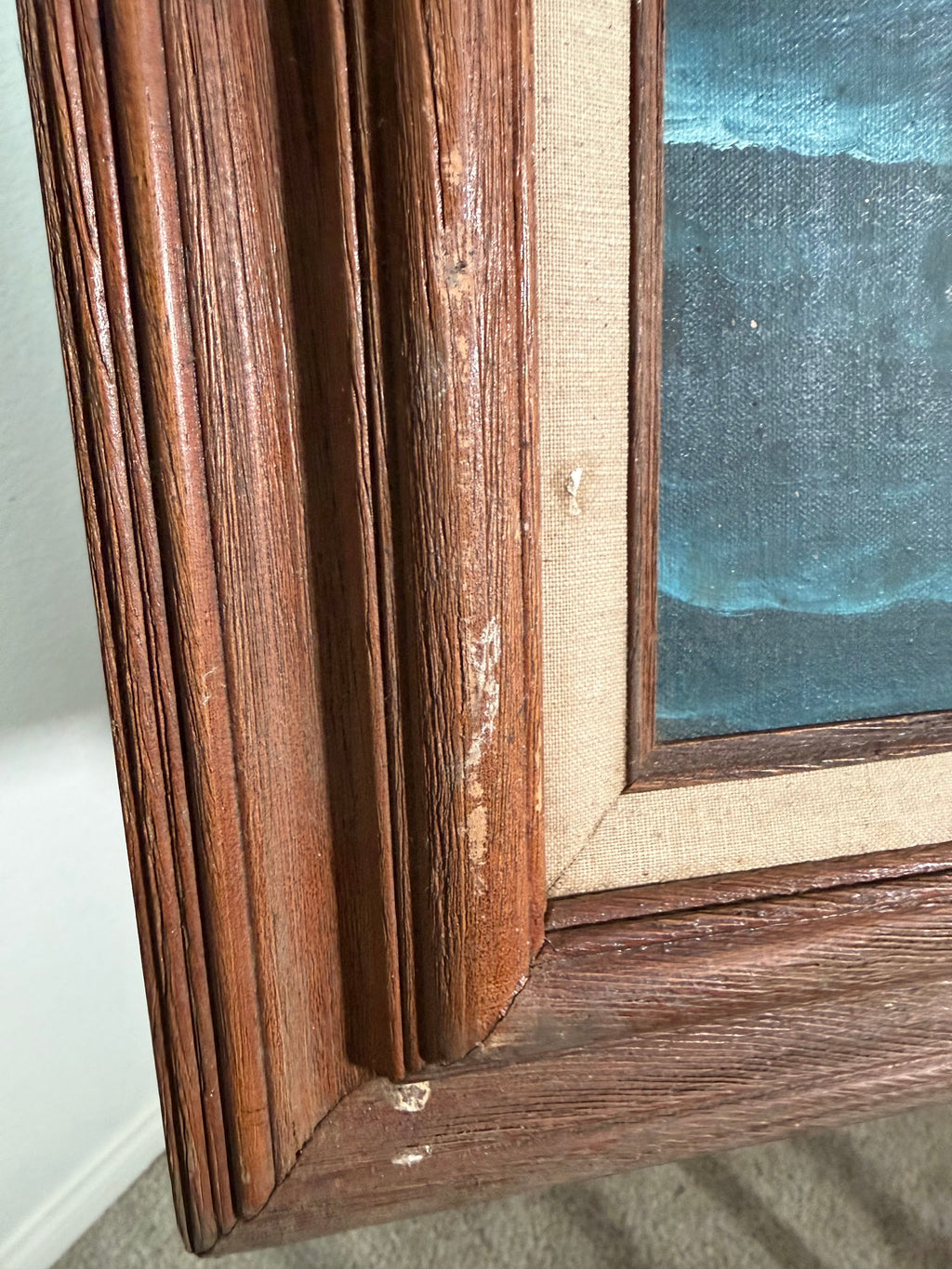 Lot 1018: Large Clipper Ship Oil Painting, Full Sail on Rolling Seas with Lighthouse, Signed, Wood Frame, 43 x 31 in