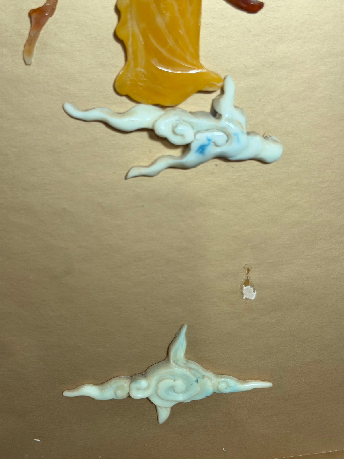 Lot 1028: Chinese Ceramic Figural Wall Panel, Court Lady with Flowing Amber Sleeves, Gold Ground, 12 x 29 in