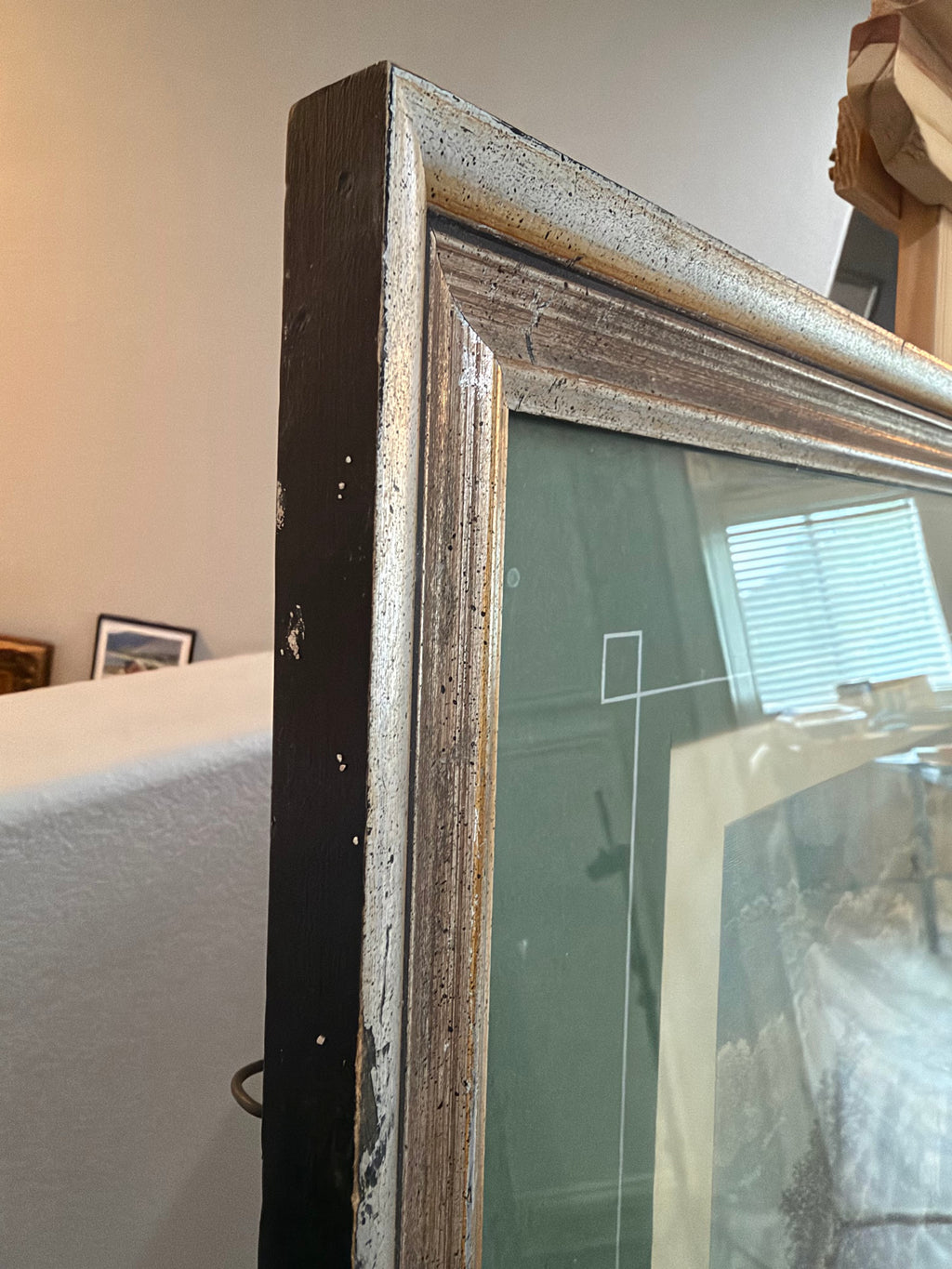 Lot 1034: Ethan Allen Framed Engraving After Brueghel, Rives du Rhin River Landscape, Green Mat, Silver Frame, 26.5 x 22.5 in