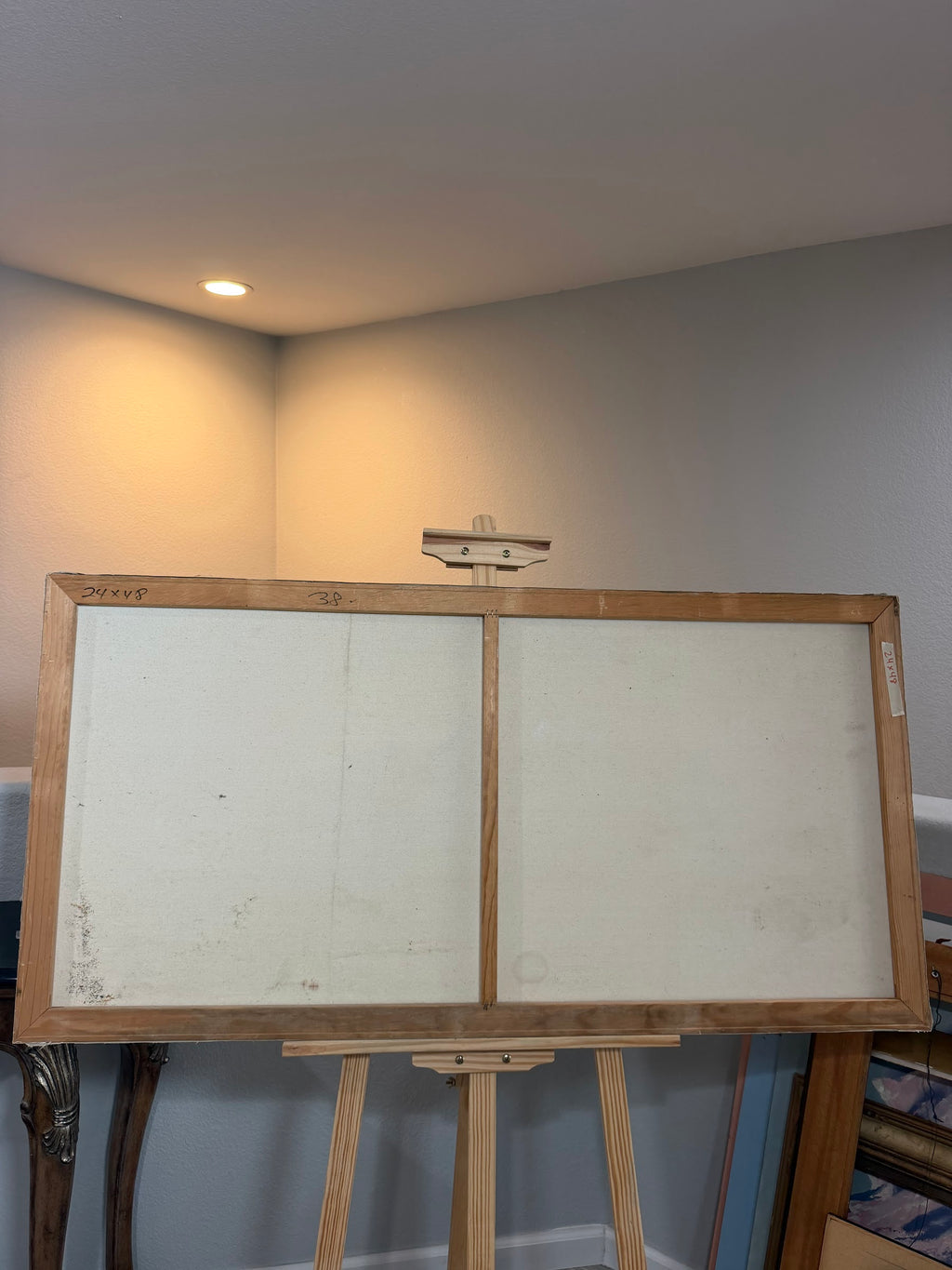 Lot 1035: Large Mountain Lake Oil Painting, Snow Capped Peaks and Autumn Trees, Signed, Unframed Canvas, 48 x 24 in