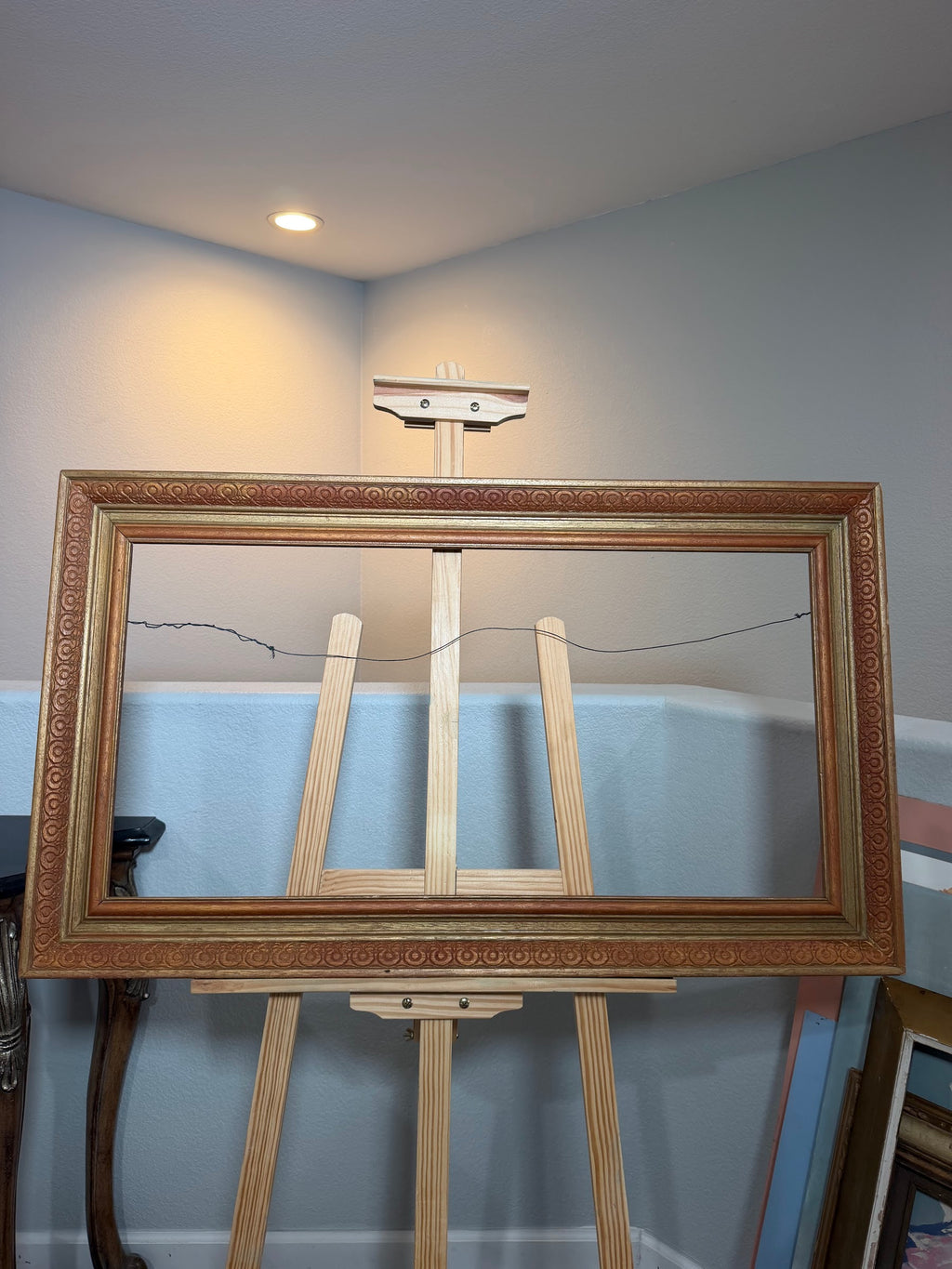 Lot 1036: Large Vintage Carved Gilt Wood Picture Frame, Ornate Scroll Border, Empty, 38 x 22 in