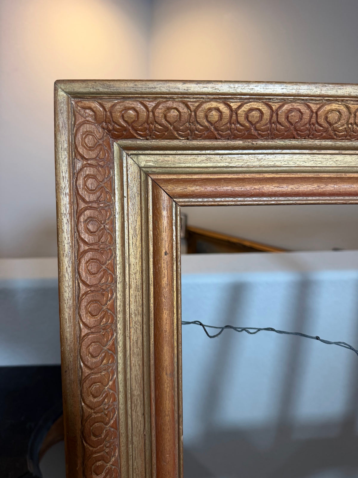 Lot 1036: Large Vintage Carved Gilt Wood Picture Frame, Ornate Scroll Border, Empty, 38 x 22 in