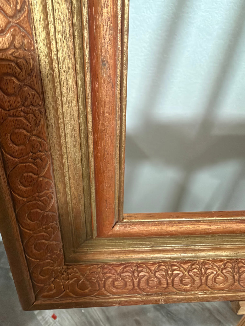 Lot 1036: Large Vintage Carved Gilt Wood Picture Frame, Ornate Scroll Border, Empty, 38 x 22 in