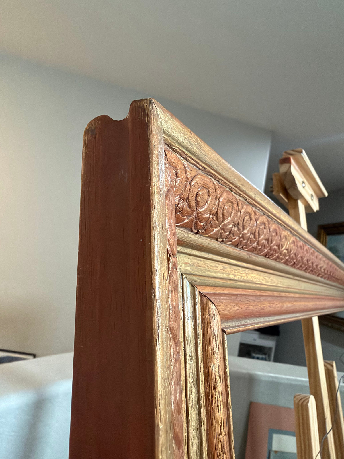 Lot 1036: Large Vintage Carved Gilt Wood Picture Frame, Ornate Scroll Border, Empty, 38 x 22 in