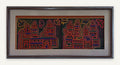 Lot 1019: Pair of Kuna Mola Textile Panels, Hand Stitched Reverse Applique, Cathedrals and Birds, Matted and Framed, 38 x 18.5 in