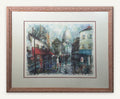 Lot 1020: Montmartre Paris Street Scene Art Print, Sacre Coeur and Red Cafe Awnings, Pencil Signed and Dated 96, Framed, 33 x 26.5 in