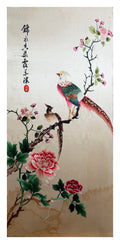 Lot 1030 Chinese Silk Embroidery, Golden Pheasant with Peonies and Plum Blossoms
