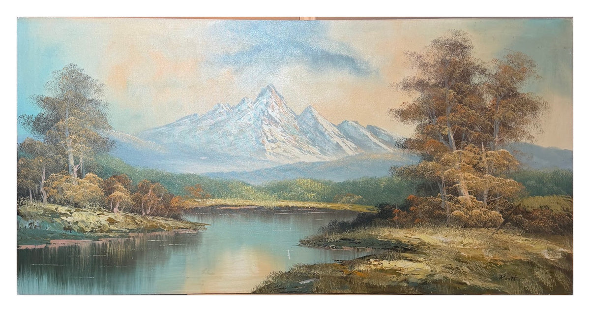 Lot 1035 Large Mountain Lake Oil Painting, Unframed Canvas