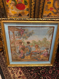 Woven Tapestry, Japanese Garden Scene with Parasols and Bridge, Ornate Gilt Frame