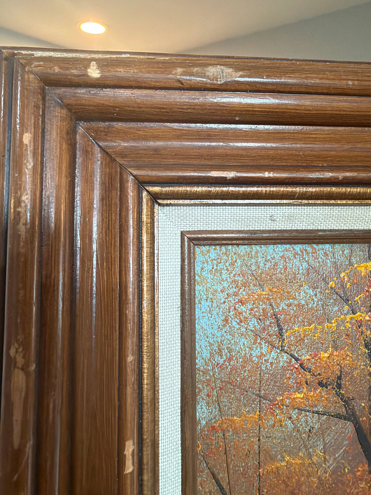 Lot 633: Original Autumn Water Mill Oil Painting, Red Mill and Waterwheel, Signed, 25 x 30 in