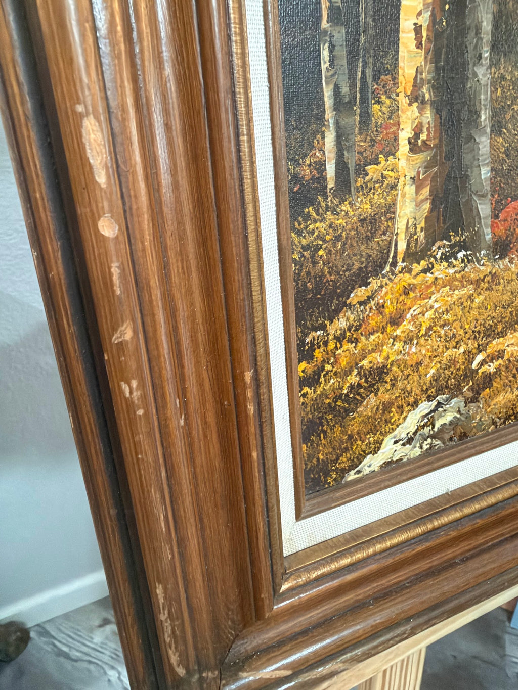 Lot 633: Original Autumn Water Mill Oil Painting, Red Mill and Waterwheel, Signed, 25 x 30 in