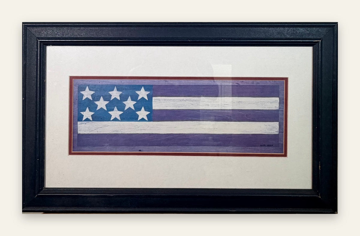 Lisa Seely American Flag Folk Art Print, Stars and Stripes, Matted and Framed, 25.5 x 15.5 in