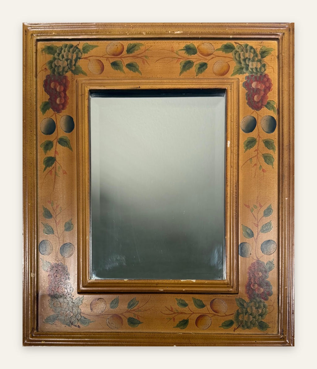 Lot 1004: Hand Painted Wood Wall Mirror, Grapes and Plums, 21 x 25 in