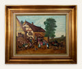 Lot 632: Kun Laszlo Budapest Original Oil Painting, European Village Tavern Scene, Framed, 28 x 23 in