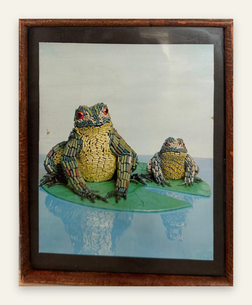 Capacitor Frogs Art, Two Frogs Built from Vintage Electronic Components, Framed