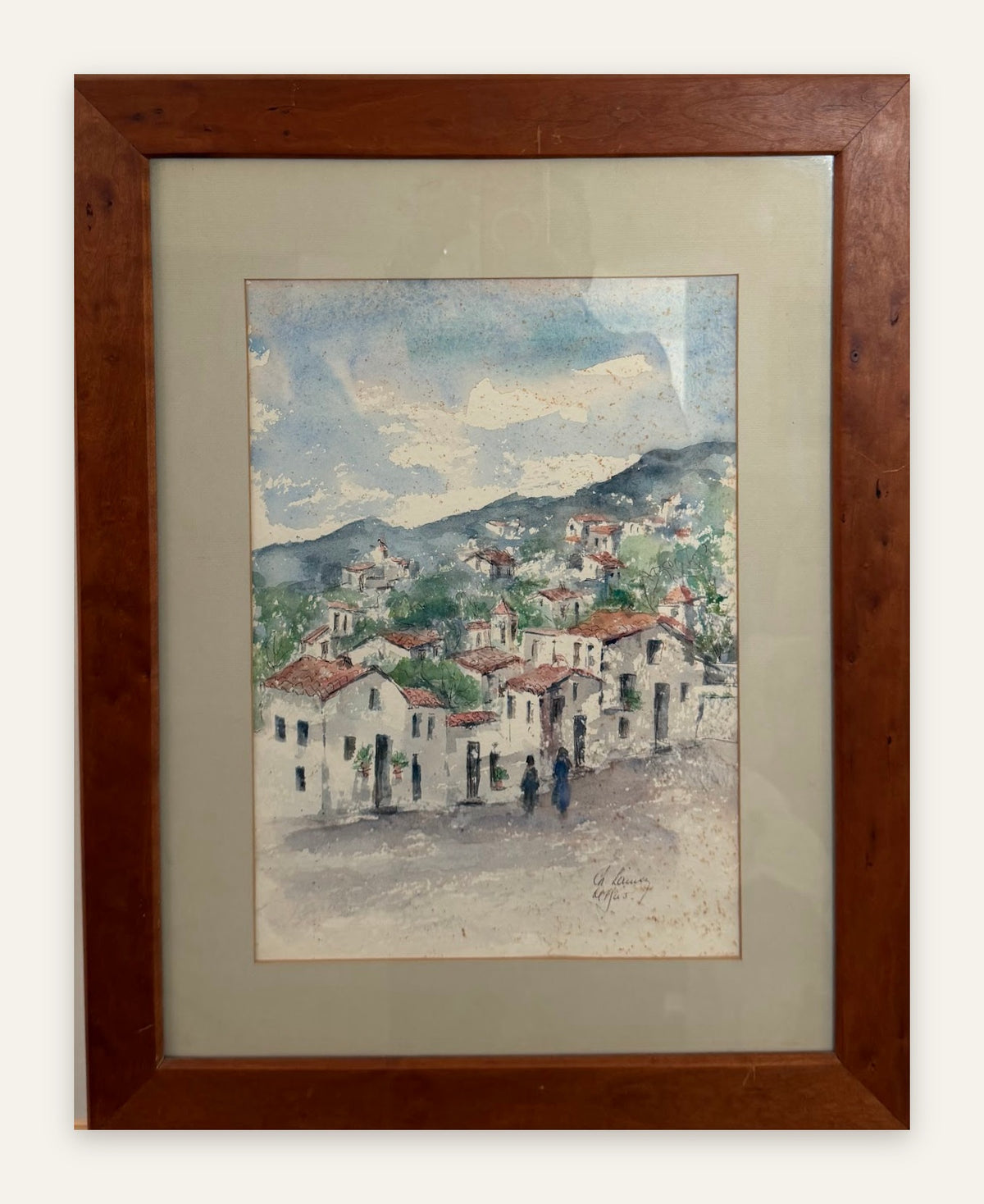 Lot 627: Original Watercolor, Mediterranean Hillside Village, Signed Ch. Lainez, Framed, 19 x 24 in