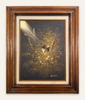 Lot 681: Desmons Oil Painting, Tin Pail in Golden Wildflowers, Signed, Wood Frame, 19 x 23 in