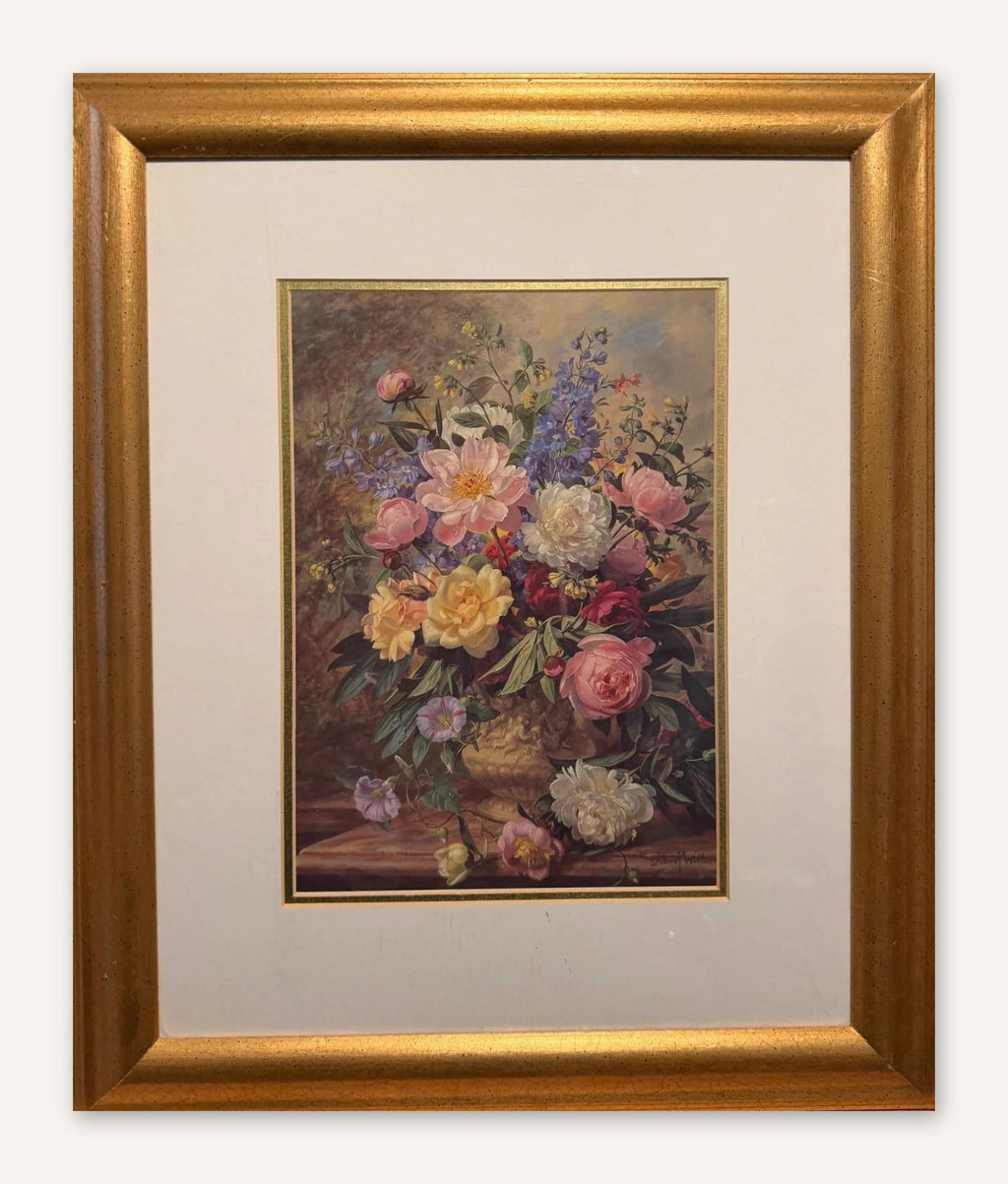Albert Williams Floral Still Life Art Print, Peonies and Roses Bouquet, Gold Frame