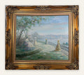 Lot 613: Polseno Oil on Canvas, Victorian Ladies by the Water, Ornate Gold Gilt Frame, 33 x 28 in