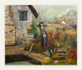 Lot 688: Old Water Mill Oil Painting, Stone Mill and Wheel, Signed Celina, Unframed, 24 x 20 in