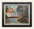 Oil Painting of White Garden Bridge in Autumn, Monet Inspired, Signed, Framed
