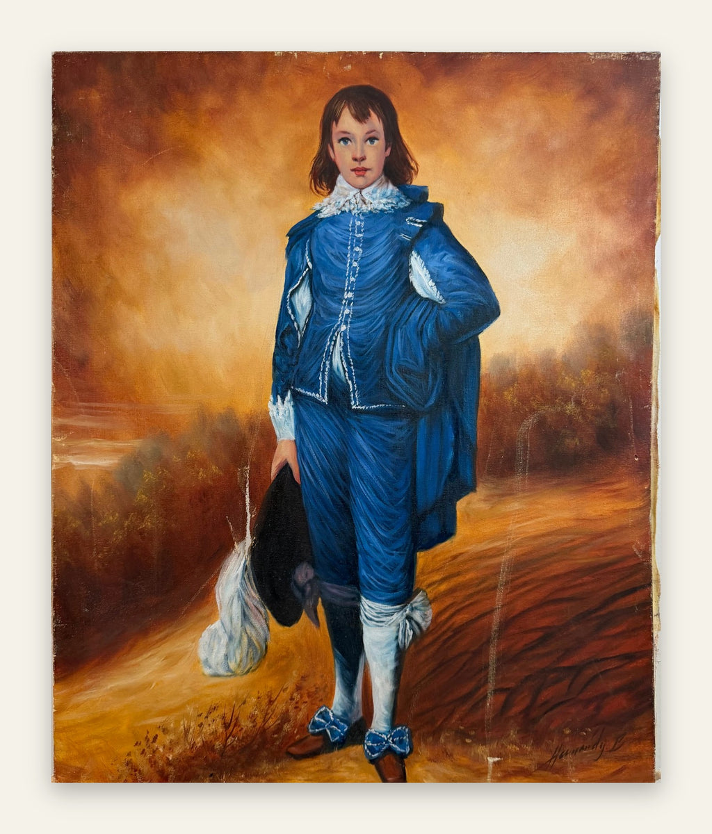 Blue Boy Oil Painting After Gainsborough, Signed, Unframed Canvas, 20 x 24 in
