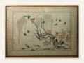 Lot 675: Antique Chinese Silk Embroidery, Golden Pheasant with Peonies and Swallows, Framed, 29 x 21 in