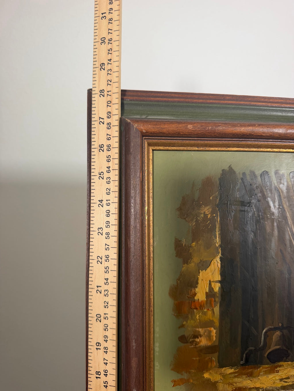 Lot 1001: Signed D'Mude Oil Painting, Courtyard Fountain with Teal Shutters, Wood Frame, 21 x 28 in