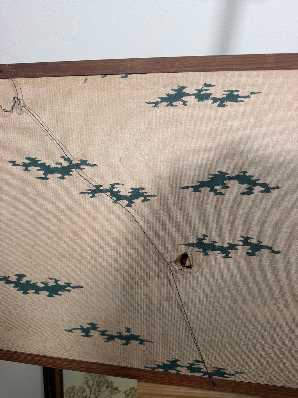 Lot 1003: Mid Century Asian Grasscloth Wall Panel, Junks and Mountains, Wood Frame, 70 x 17 in