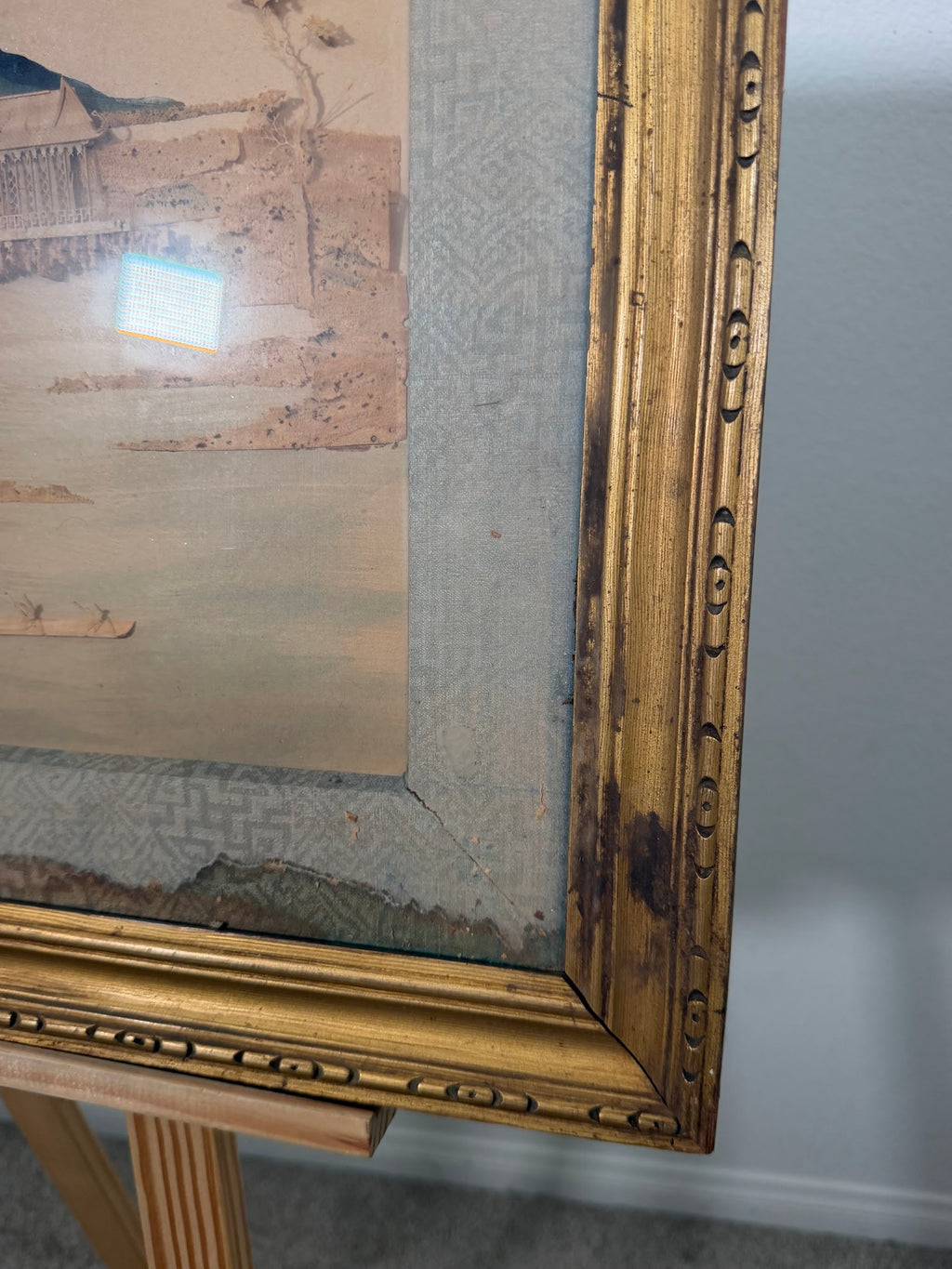Lot 665: Chinese Cork Art Diorama, Hangzhou Pagoda Landscape, Gilt Frame, 27 x 19 in