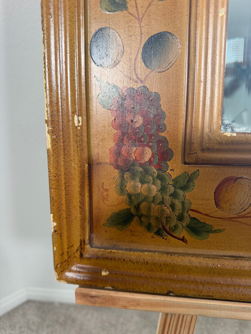 Lot 1004: Hand Painted Wood Wall Mirror, Grapes and Plums, 21 x 25 in