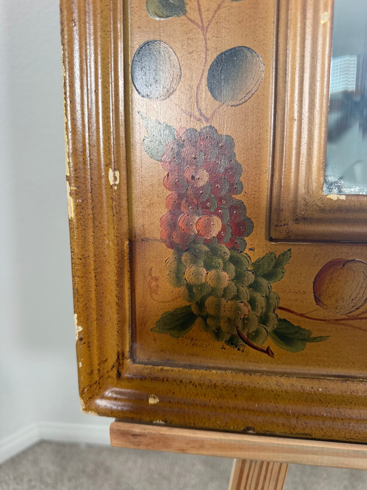 Lot 1004: Hand Painted Wood Wall Mirror, Grapes and Plums, 21 x 25 in