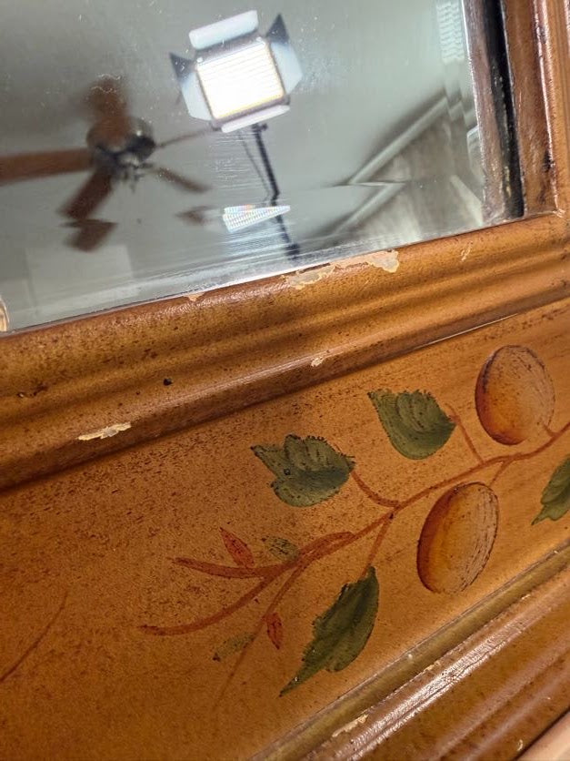 Lot 1004: Hand Painted Wood Wall Mirror, Grapes and Plums, 21 x 25 in