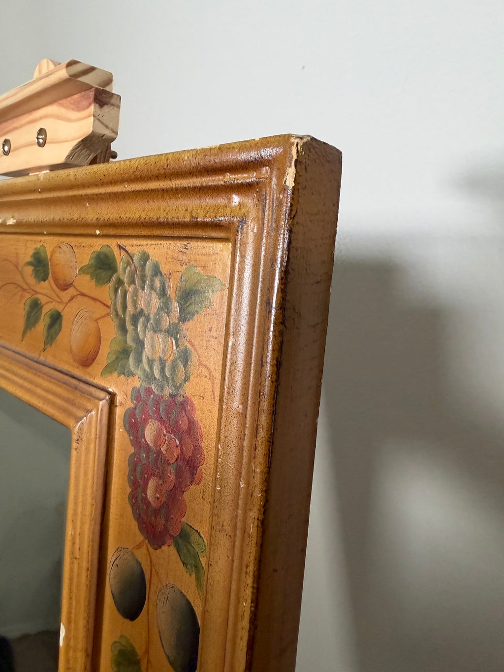 Lot 1004: Hand Painted Wood Wall Mirror, Grapes and Plums, 21 x 25 in