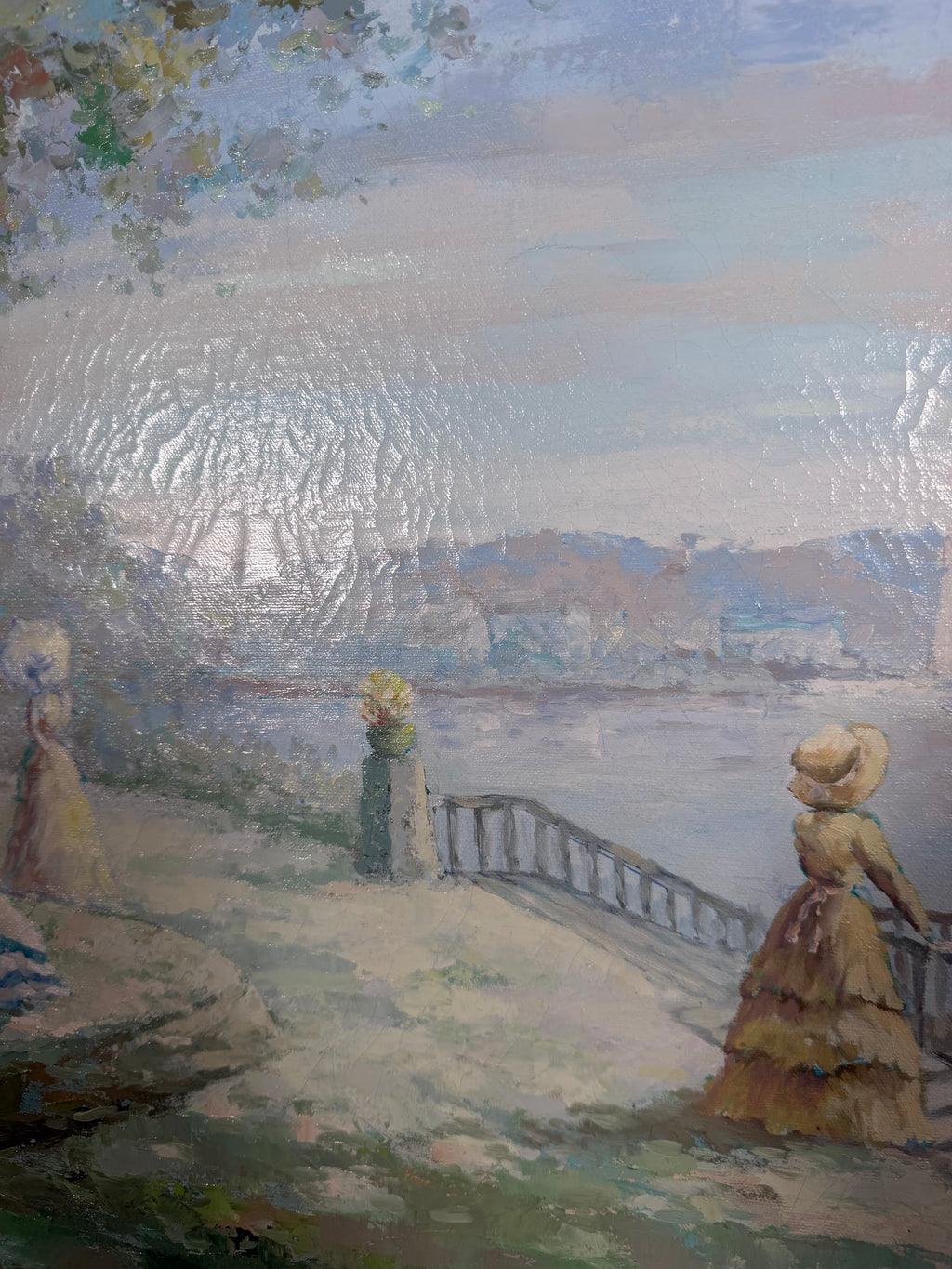Lot 613: Polseno Oil on Canvas, Victorian Ladies by the Water, Ornate Gold Gilt Frame, 33 x 28 in