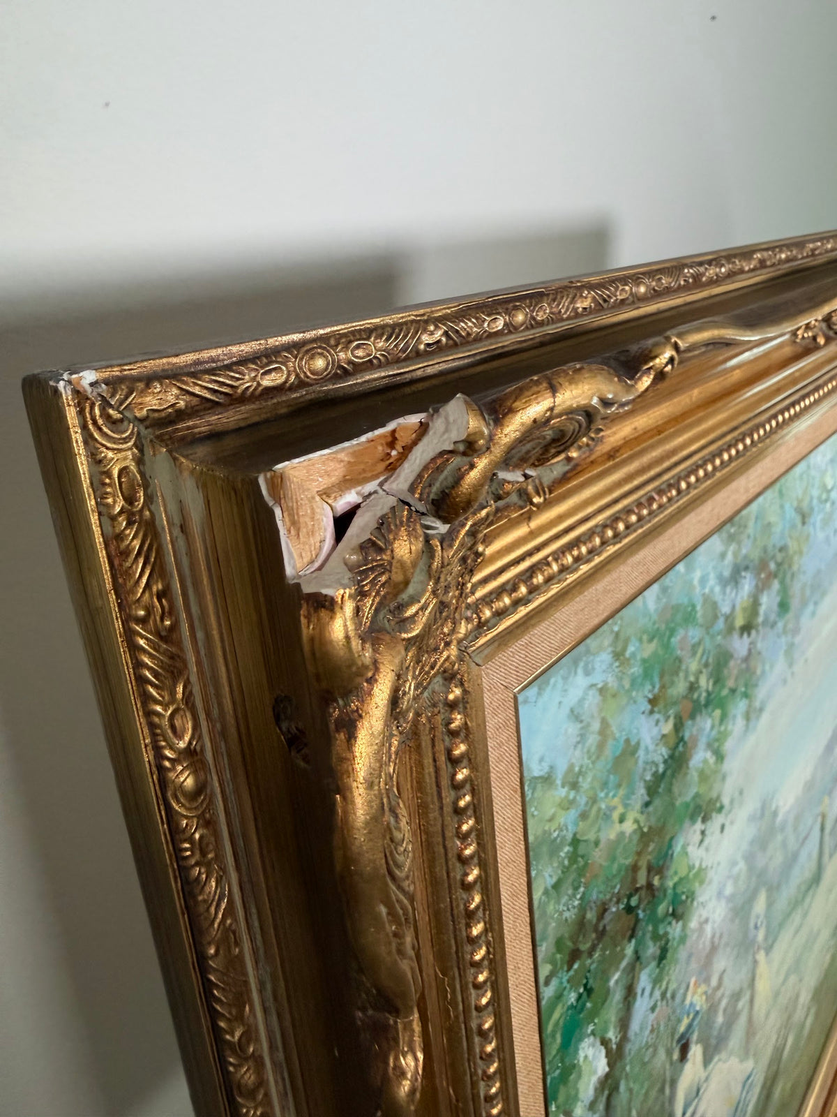 Lot 613: Polseno Oil on Canvas, Victorian Ladies by the Water, Ornate Gold Gilt Frame, 33 x 28 in