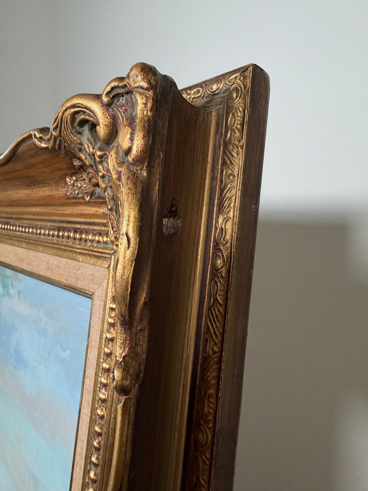 Lot 613: Polseno Oil on Canvas, Victorian Ladies by the Water, Ornate Gold Gilt Frame, 33 x 28 in
