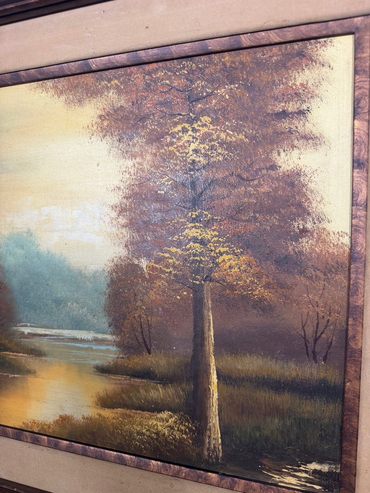 Lot 629: Original Autumn Landscape Oil Painting, Golden Woodland Stream, Signed Fochte, 31 x 27 in