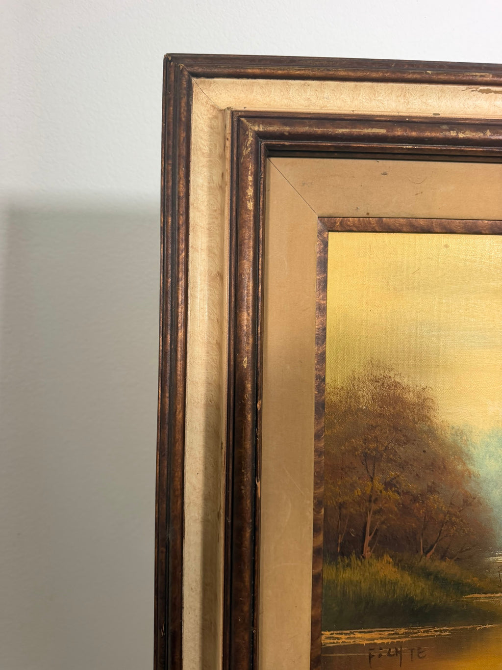 Lot 629: Original Autumn Landscape Oil Painting, Golden Woodland Stream, Signed Fochte, 31 x 27 in