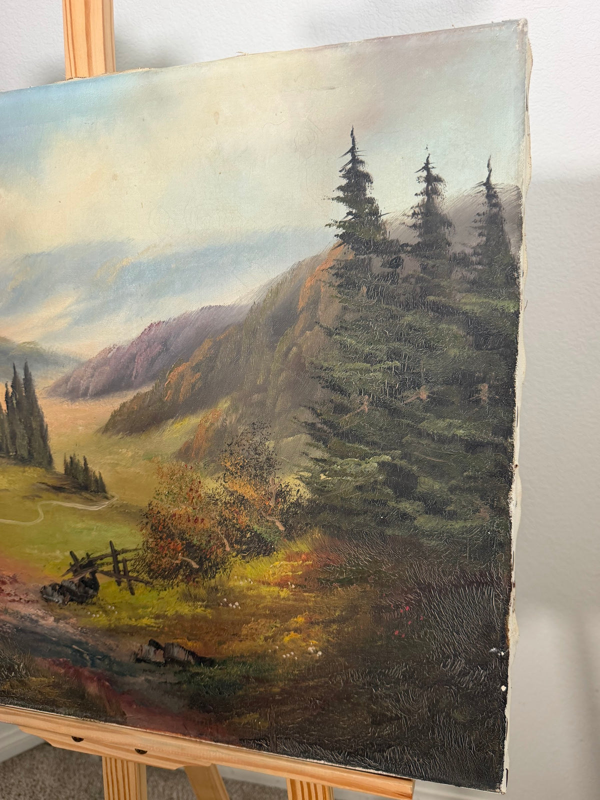 Lot 679: Original Oil Painting, Pastoral Valley with Cypress Trees and Rail Fence, Signed, 27.5 x 20 in