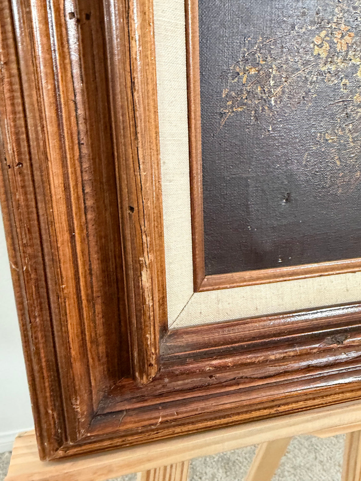 Lot 681: Desmons Oil Painting, Tin Pail in Golden Wildflowers, Signed, Wood Frame, 19 x 23 in