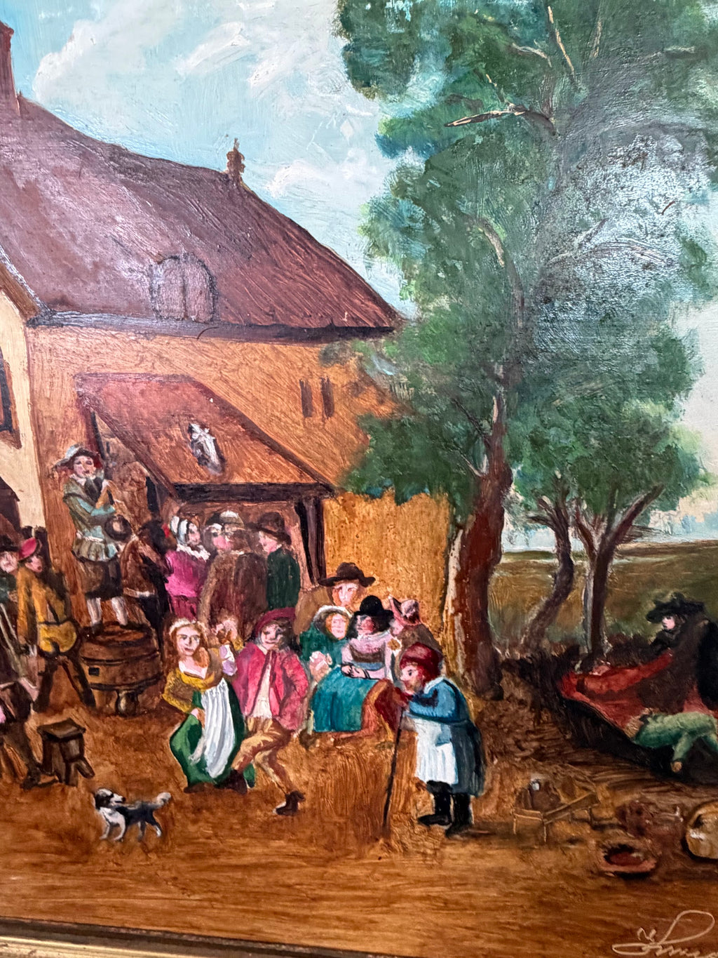 Lot 632: Kun Laszlo Budapest Original Oil Painting, European Village Tavern Scene, Framed, 28 x 23 in