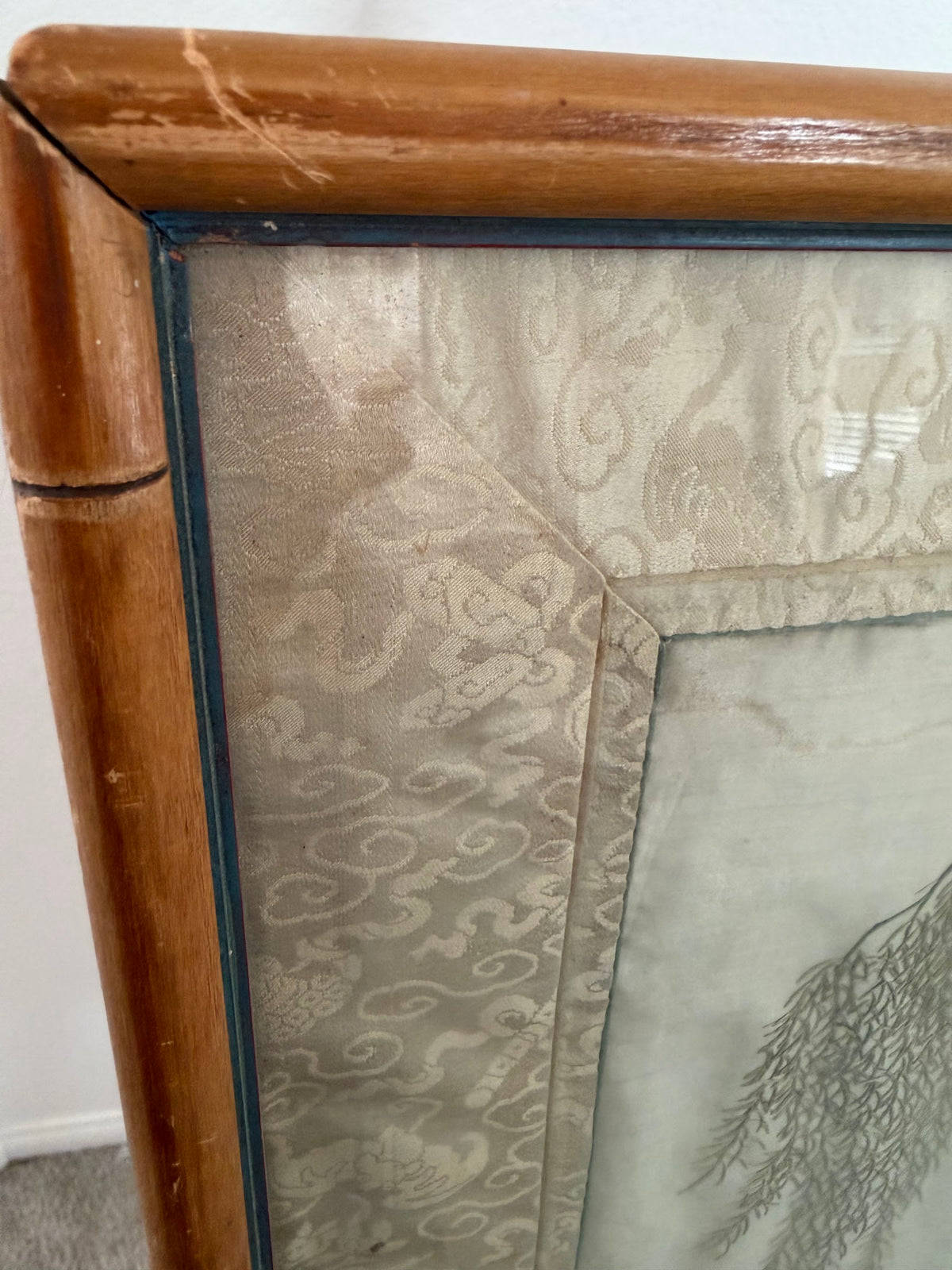 Lot 675: Antique Chinese Silk Embroidery, Golden Pheasant with Peonies and Swallows, Framed, 29 x 21 in