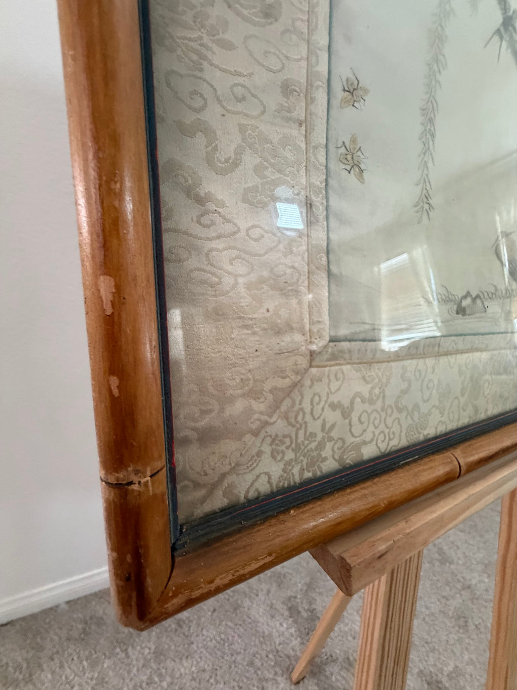 Lot 675: Antique Chinese Silk Embroidery, Golden Pheasant with Peonies and Swallows, Framed, 29 x 21 in