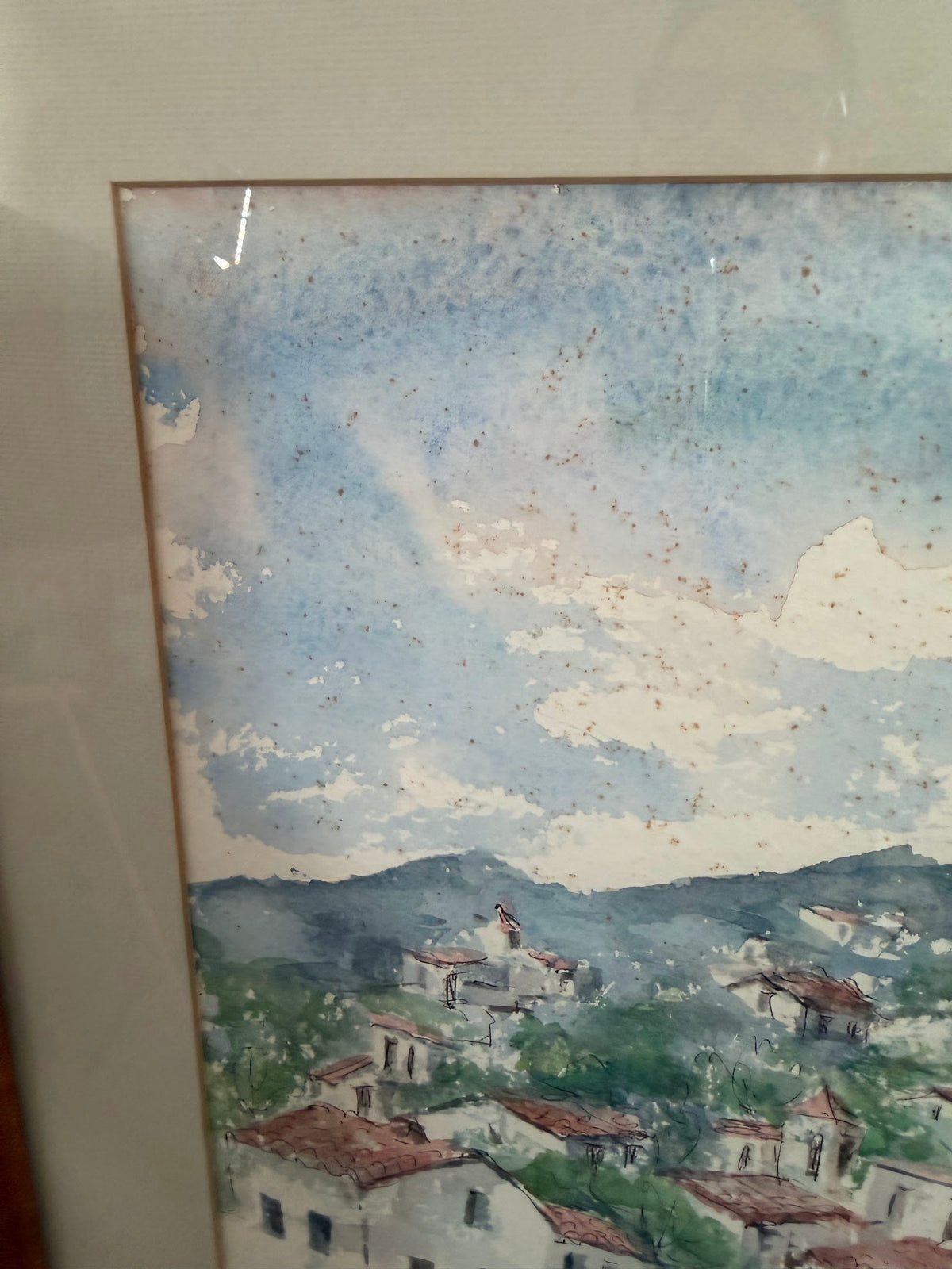 Lot 627: Original Watercolor, Mediterranean Hillside Village, Signed Ch. Lainez, Framed, 19 x 24 in