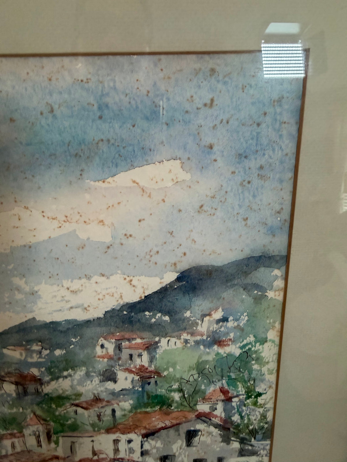 Lot 627: Original Watercolor, Mediterranean Hillside Village, Signed Ch. Lainez, Framed, 19 x 24 in
