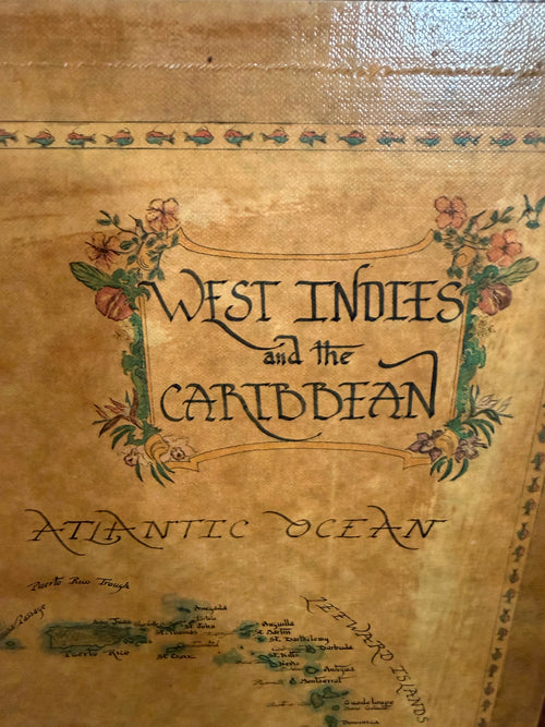 Lot 1005: Hand Lettered Decorative Map, West Indies and the Caribbean, Signed, Framed, 21 x 15 in